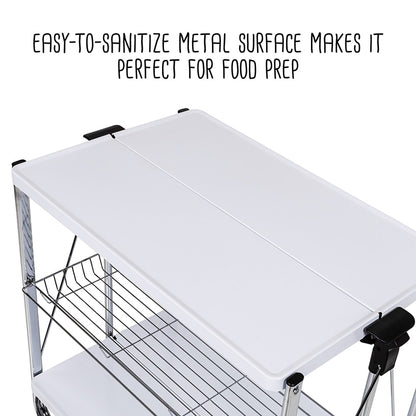 Folding Kitchen Cart with Metal Basket
