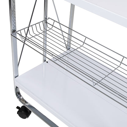 Folding Kitchen Cart with Metal Basket