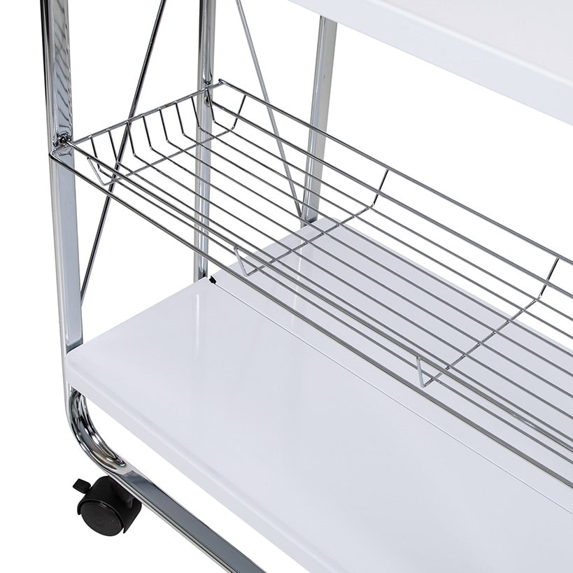 Folding Kitchen Cart with Metal Basket