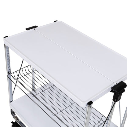 Folding Kitchen Cart with Metal Basket
