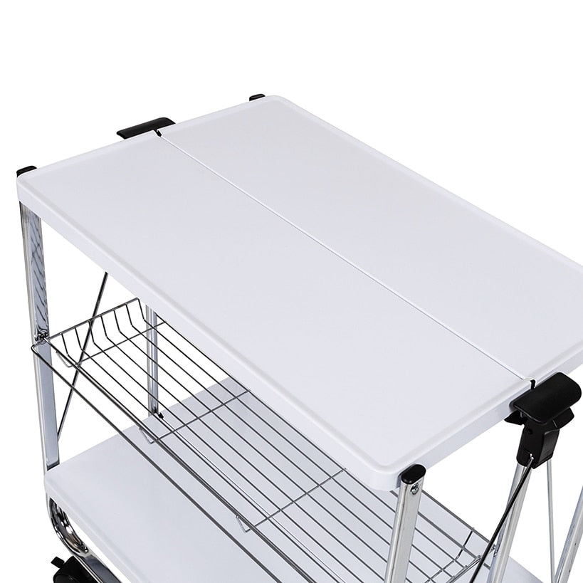 Folding Kitchen Cart with Metal Basket