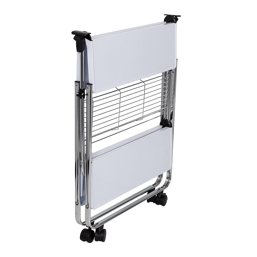 Folding Kitchen Cart with Metal Basket