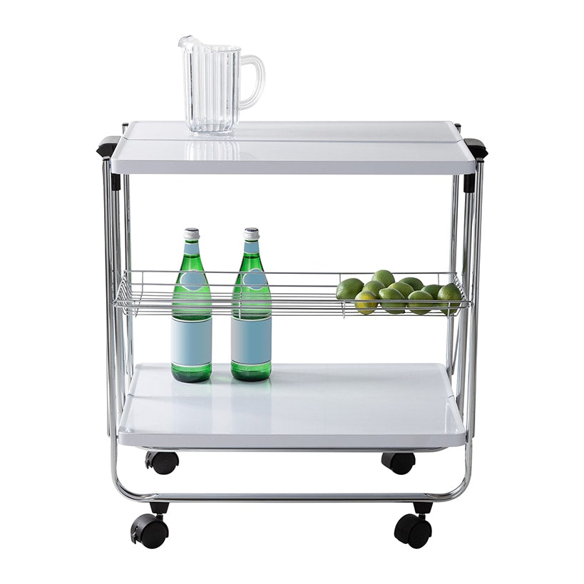 Folding Kitchen Cart with Metal Basket