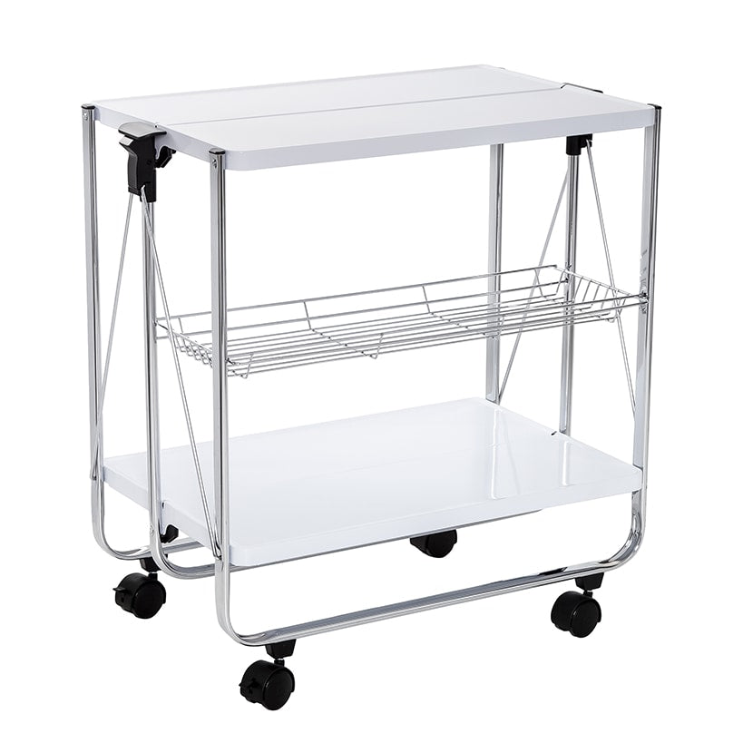 Folding Kitchen Cart with Metal Basket