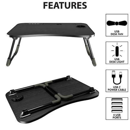 Folding Lap Desk With 4 USB-A Ports And Fan