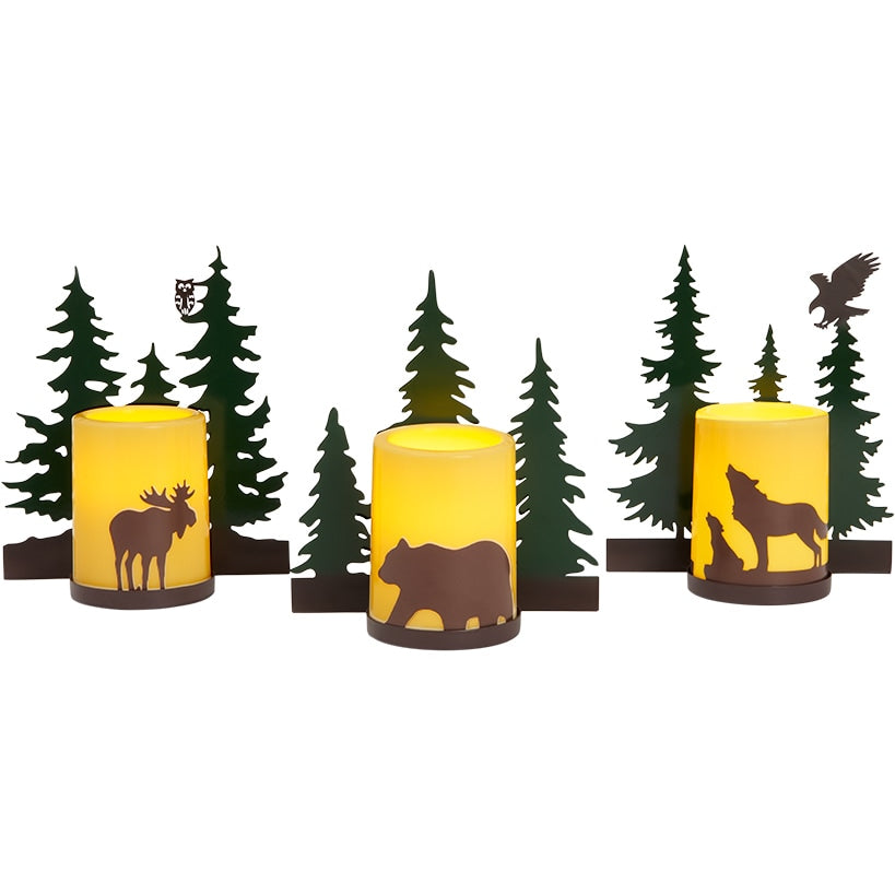Forest Animals Flameless Flickering LED Candle Set 3 Pc.