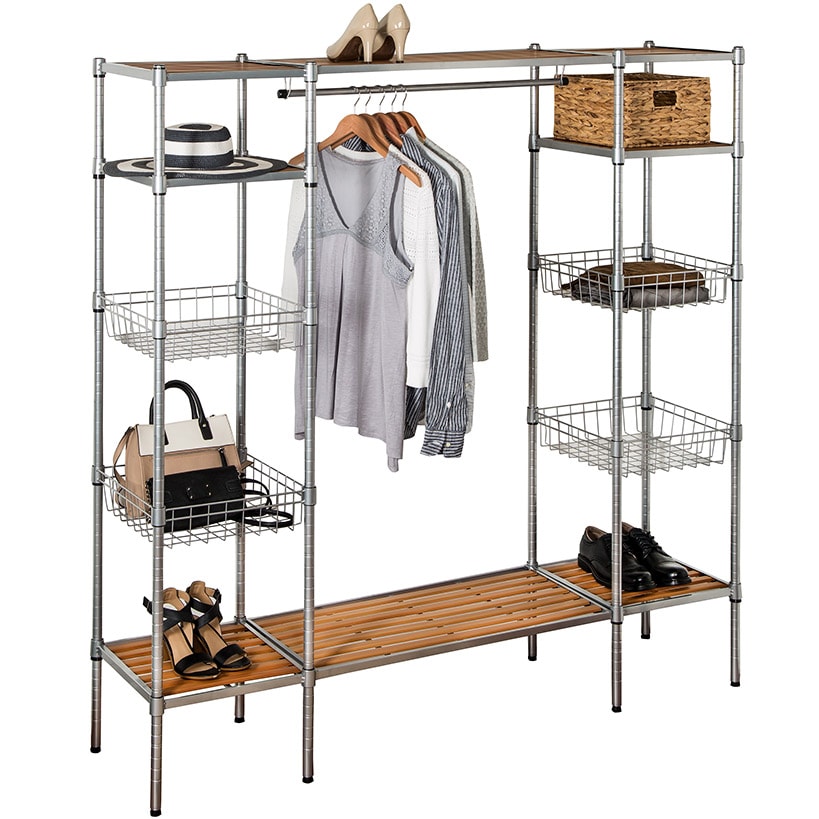 Freestanding Closet With Garment Bar and Shelves
