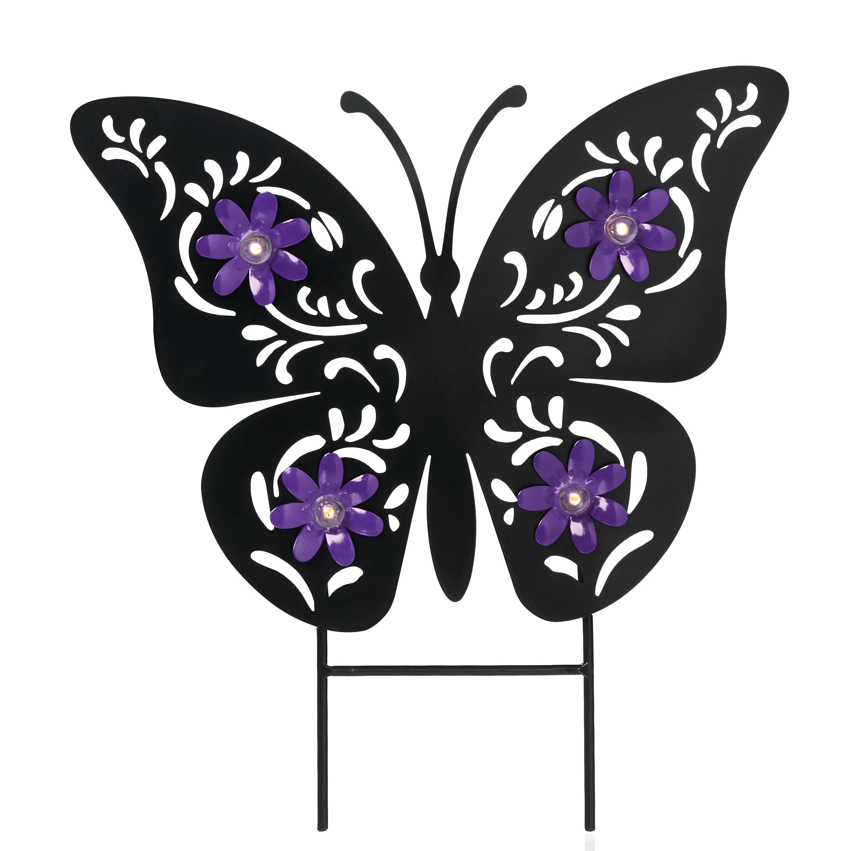 Solar Spring Silhouette Garden Stake With Flowers - Bunny or Butterfly