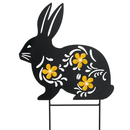 Solar Spring Silhouette Garden Stake With Flowers - Bunny or Butterfly