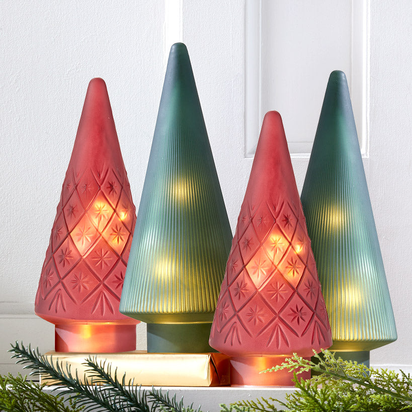 Lighted Ribbed Glass Tabletop Tree