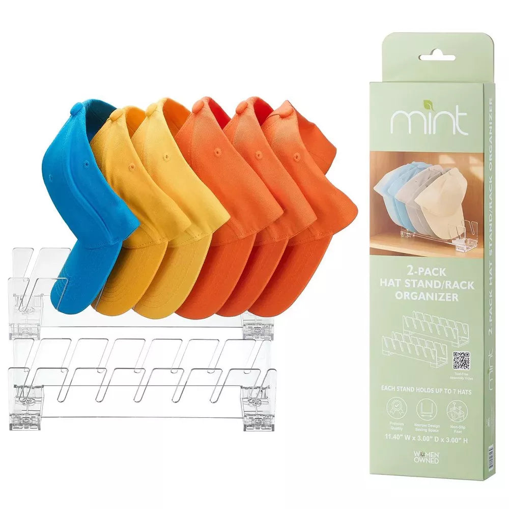 2 Pack Hat Organizer Stand for Up to 14 Baseball Caps – Freestanding Cap Storage Rack & Display Holder