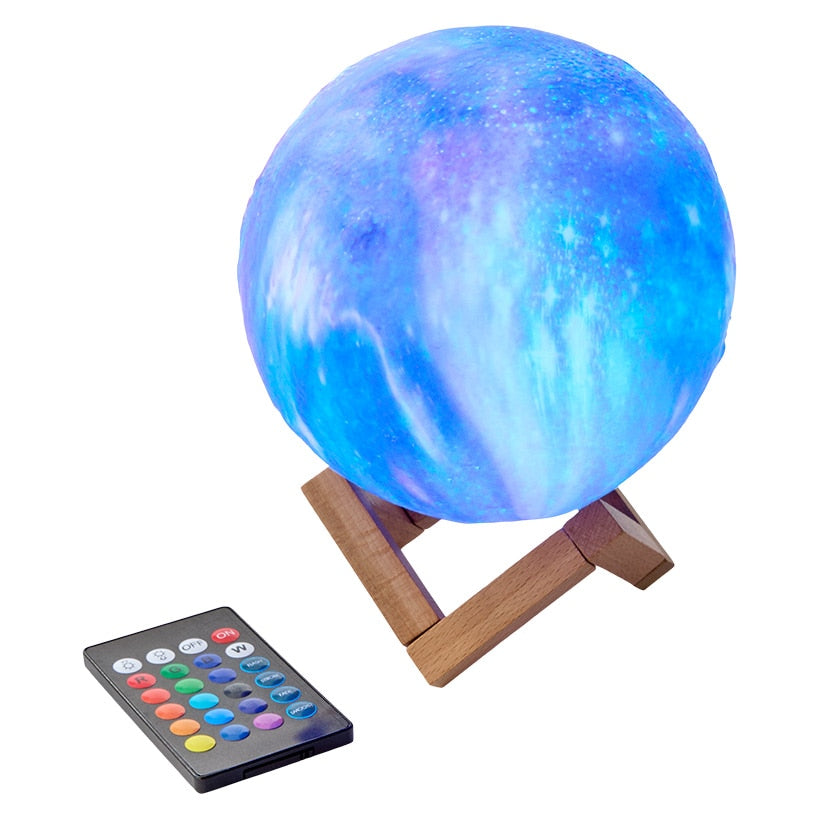 Moon Galaxy LED Lamp With Wood Stand Remote Control LED Color Changing