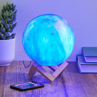 Moon Galaxy LED Lamp With Wood Stand Remote Control LED Color Changing