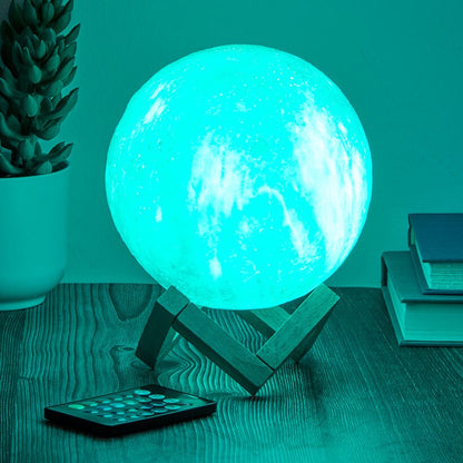 Moon Galaxy LED Lamp With Wood Stand Remote Control LED Color Changing