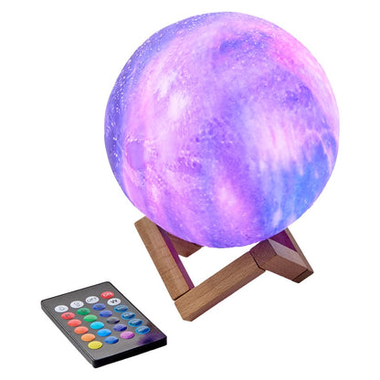 Moon Galaxy LED Lamp With Wood Stand Remote Control LED Color Changing