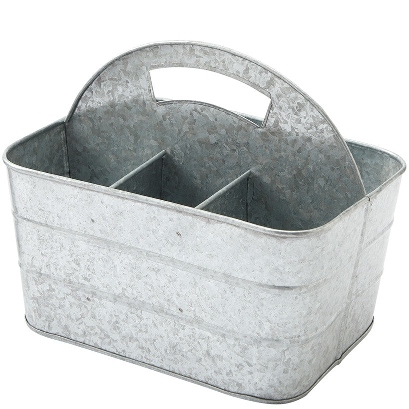 Galvanized Silver Metal Tabletop Serving Collection Tray or Caddy