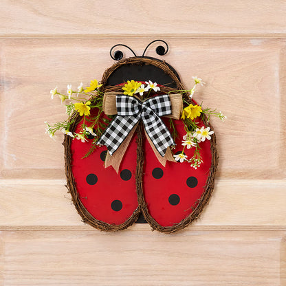 Handcrafted Rattan Bee or Ladybug Wall Decor with Vibrant Yellow Flowers