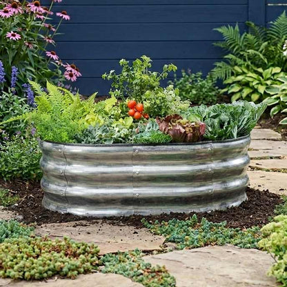 galvanized metal pot planter Lakeside Galvanized Oval Raised Garden Bed Kit