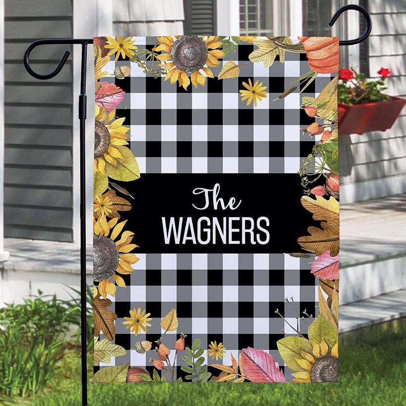 Personalized Gingham Sunflower Garden Flag