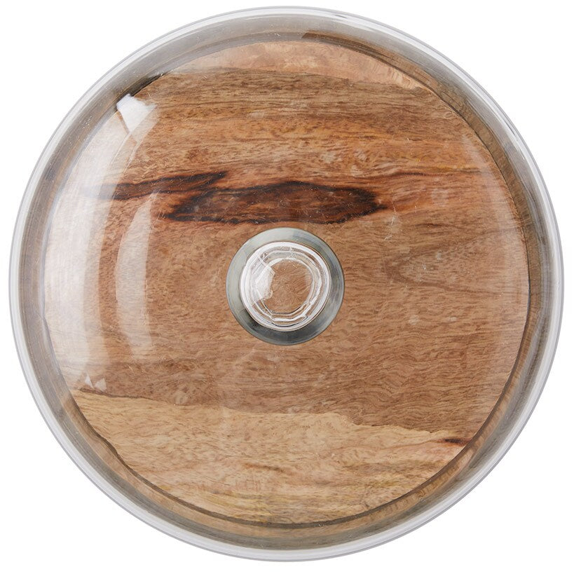 Acacia Wood Cake Stand with Glass Dome