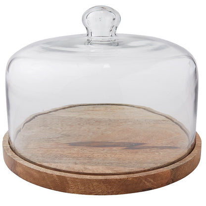 Acacia Wood Cake Stand with Glass Dome