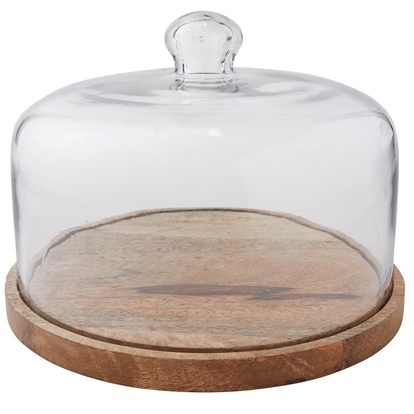Acacia Wood Cake Stand with Glass Dome