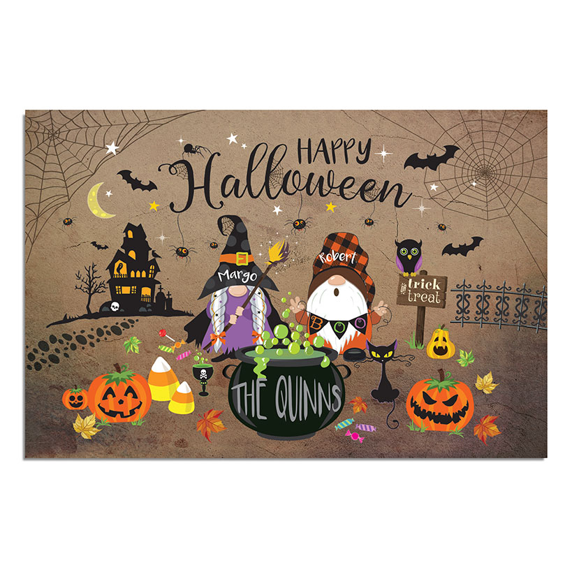 Personalized Halloween Spooky Gnome Family Doormat
