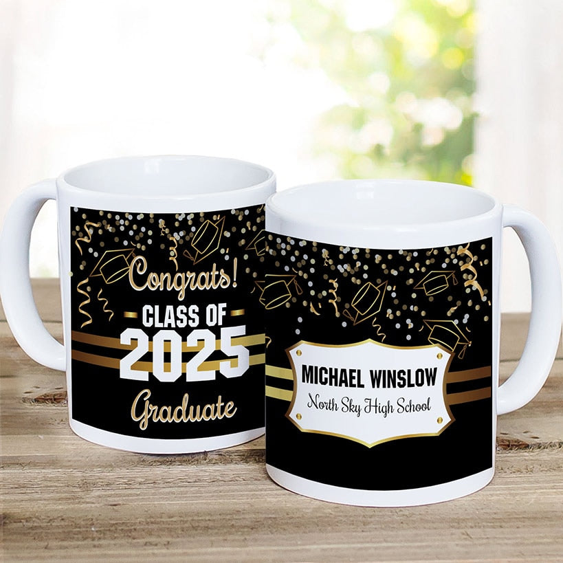 Personalized Gold Confetti Graduation Mug 11oz