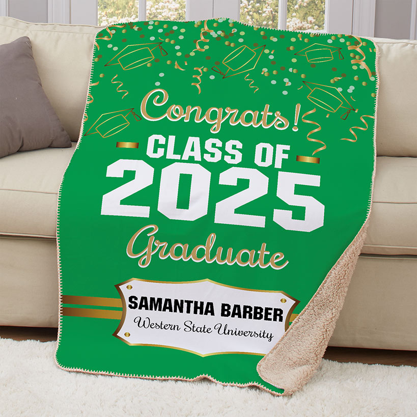 Personalized Gold Confetti Graduation Throw Blanket