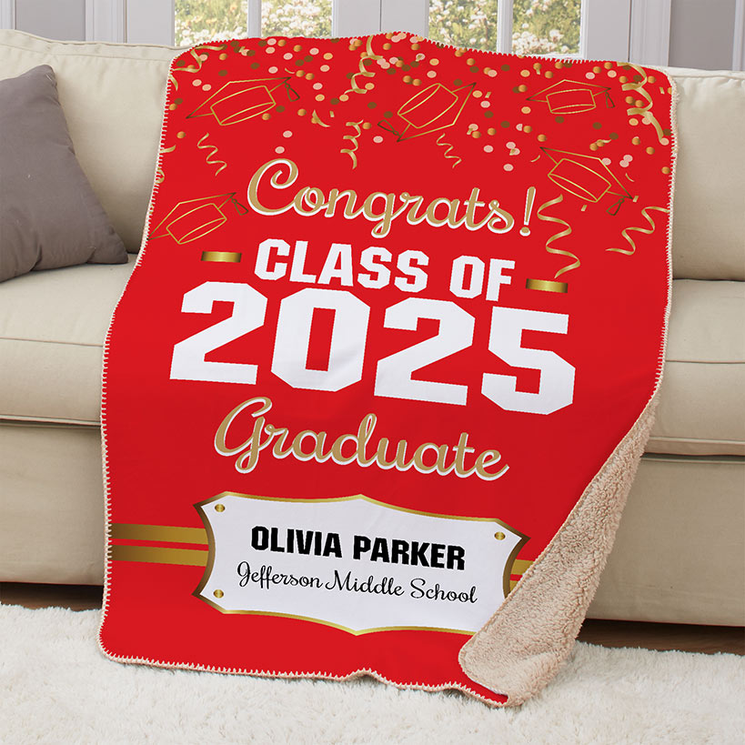 Personalized Gold Confetti Graduation Throw Blanket