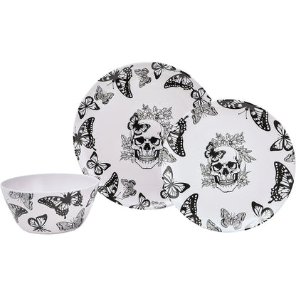 Gothic Elegance Halloween Butterfly and Skull Dinnerware Set