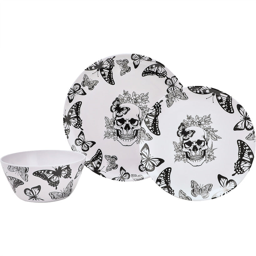 Gothic Elegance Halloween Butterfly and Skull Dinnerware Set
