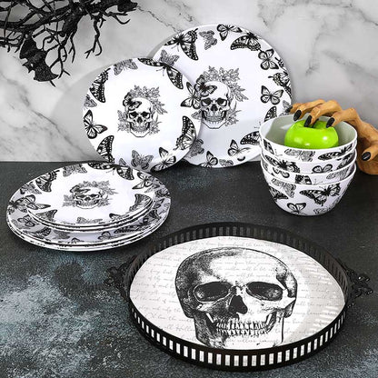 Gothic Elegance Halloween Butterfly and Skull Dinnerware Set