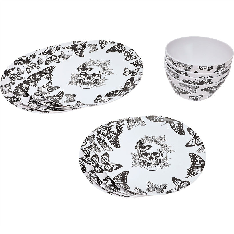 Gothic Elegance Halloween Butterfly and Skull Dinnerware Set