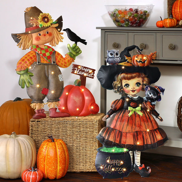 Halloween Lighted Standing Witch or Scarecrow Greeter | LTD