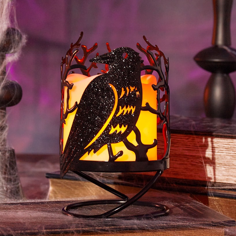 Halloween Themed Crow Glitter Candle Holder#select-holder_crow