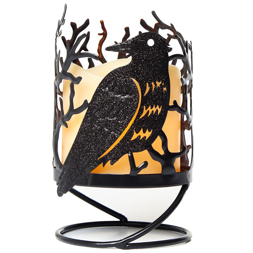 Halloween Themed Crow Glitter Candle Holder