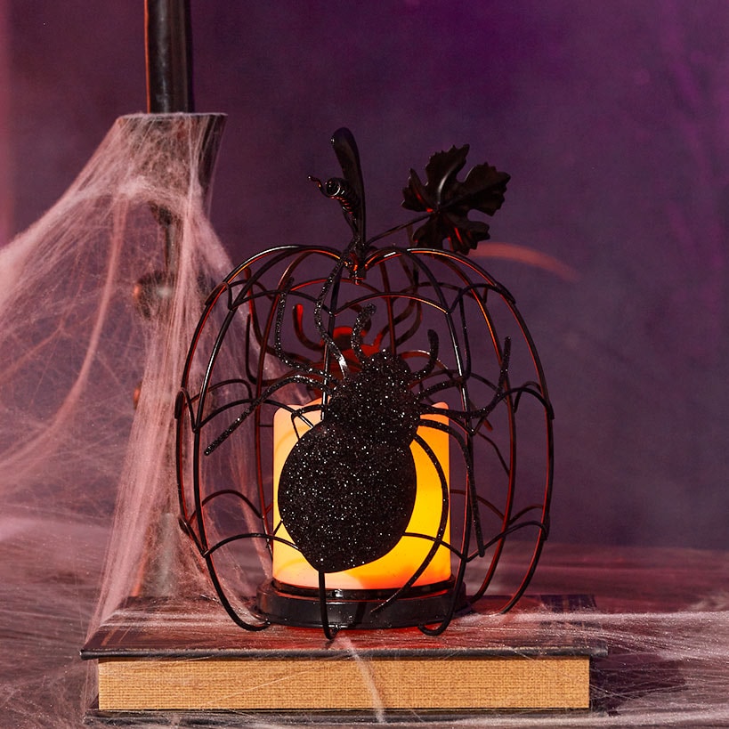 Halloween Themed Crow Glitter Candle Holder