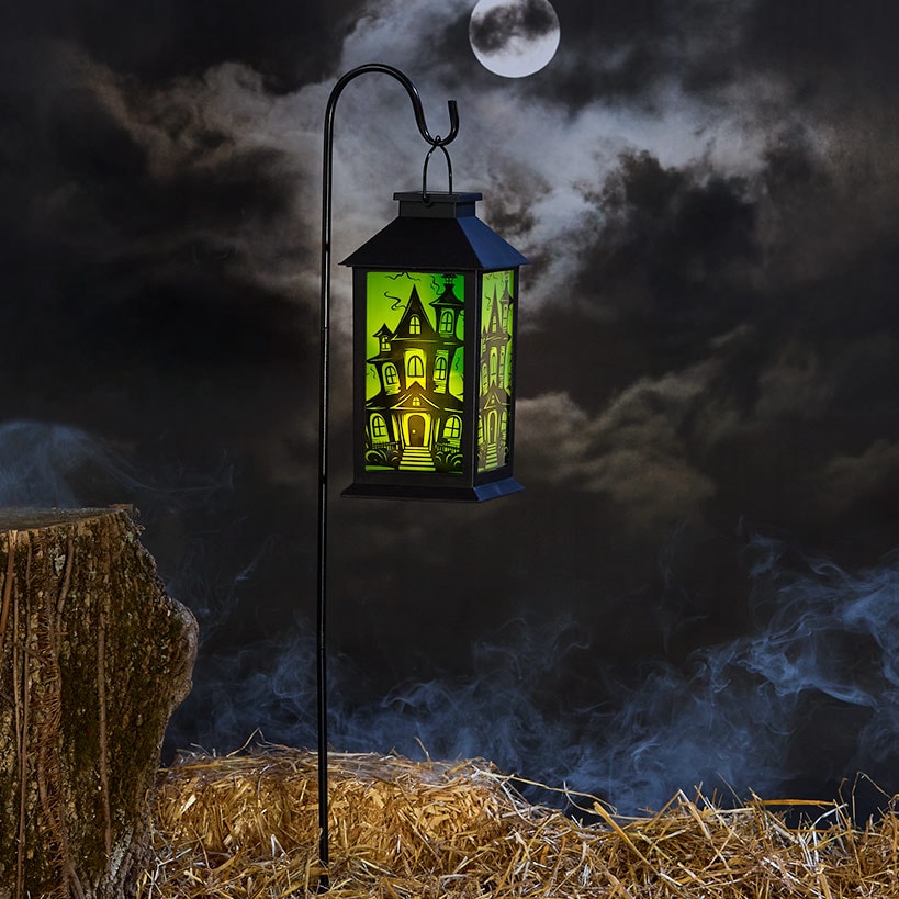 Halloween Lantern Solar Green With Haunted House Or Purple With Witch#select-lantern_haunted-house