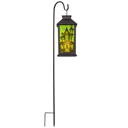 Halloween Lantern Solar Green With Haunted House Or Purple With Witch