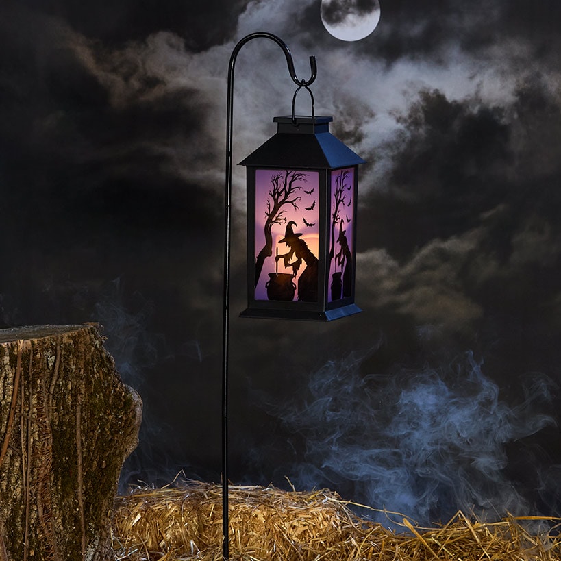 Halloween Lantern Solar Green With Haunted House Or Purple With Witch#select-lantern_witch