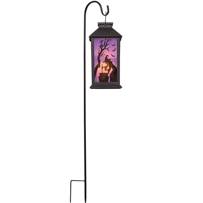 Halloween Lantern Solar Green With Haunted House Or Purple With Witch