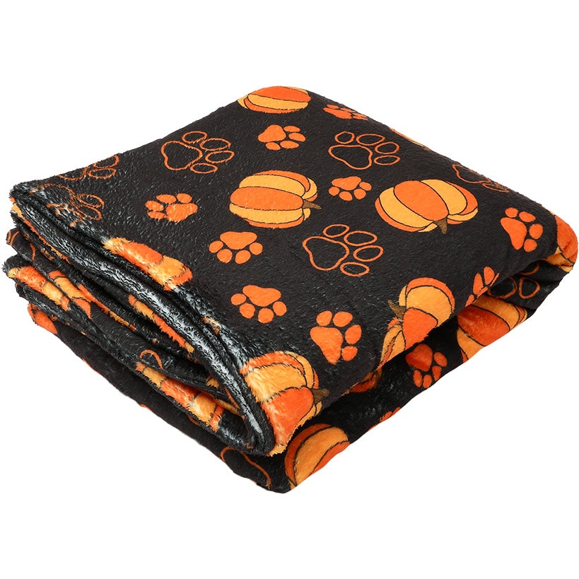 Halloween Pet Blanket Lightweight Cozy Festive Pumpkins And Paws Print