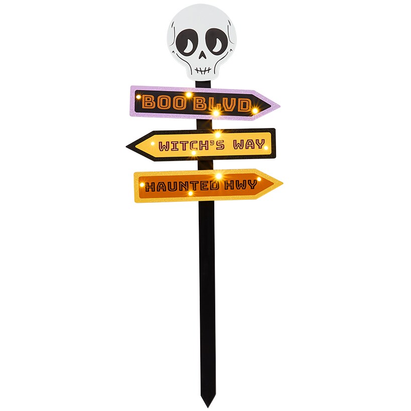Skeleton Halloween Solar Garden Picket Sign