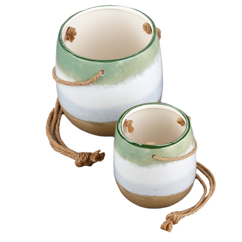 Sets of 2 Hanging Ceramic Planters