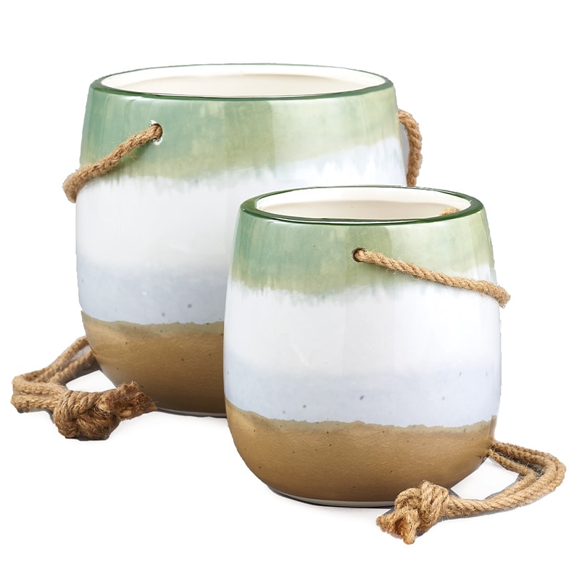 Sets of 2 Hanging Ceramic Planters