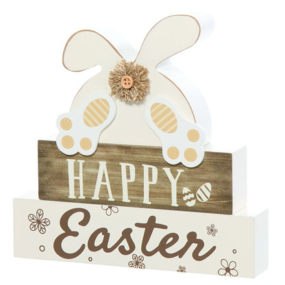 Happy Easter Stacked Block Sign with Bunny - Natural or Spring