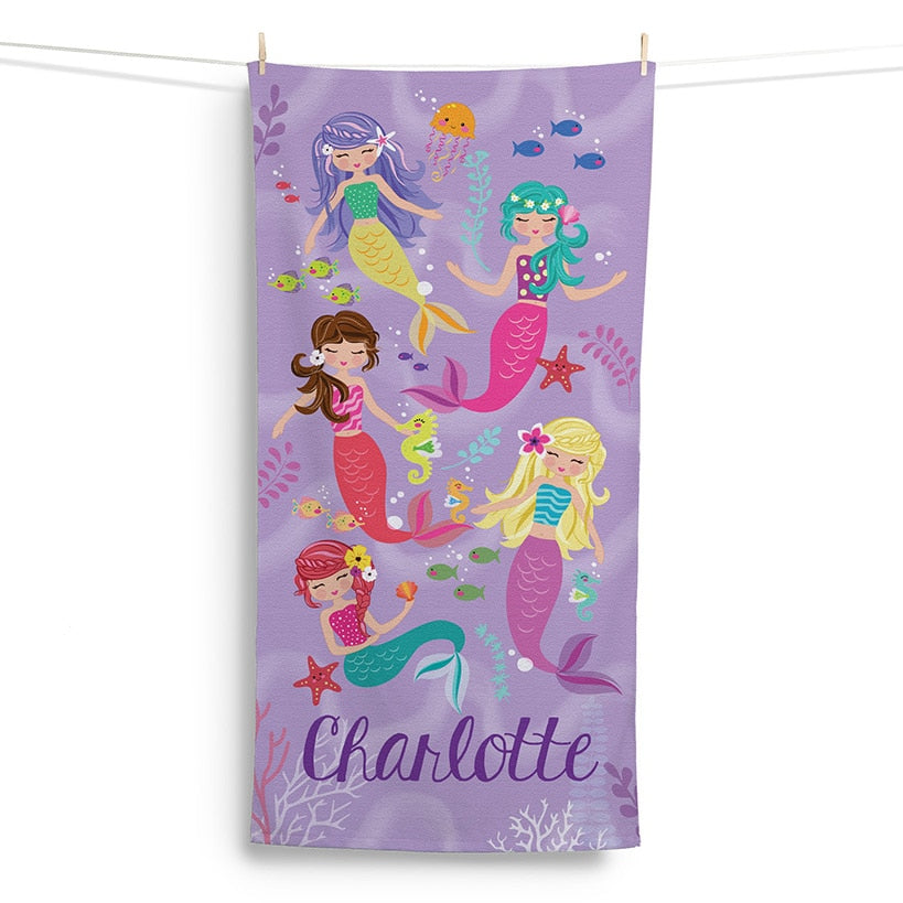 Personalized Mermaids Velour Beach Towel#select-color_purple