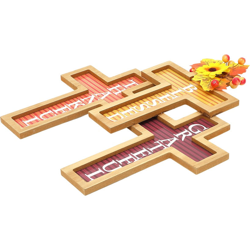 Cross Harvest Wall Decor With Sentiment Thankful Blessed And Grateful