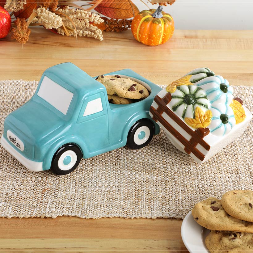 Fall Harvest Pumpkins Truck Shaped Cookie Jar